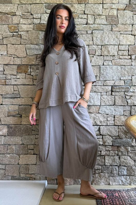 Andi Basket Linen Blend Top Earth